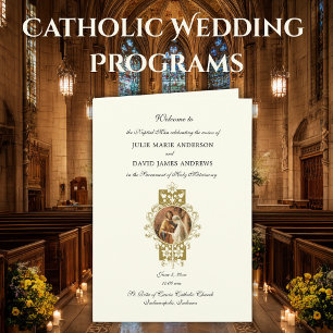 Elegant Catholic Wedding Latin Mass Program Card