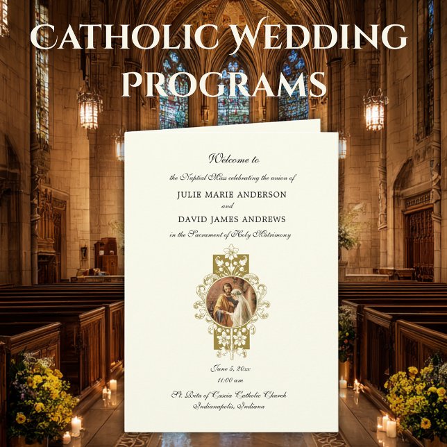 Elegant Catholic Wedding Latin Mass Program Card (Creator Uploaded)