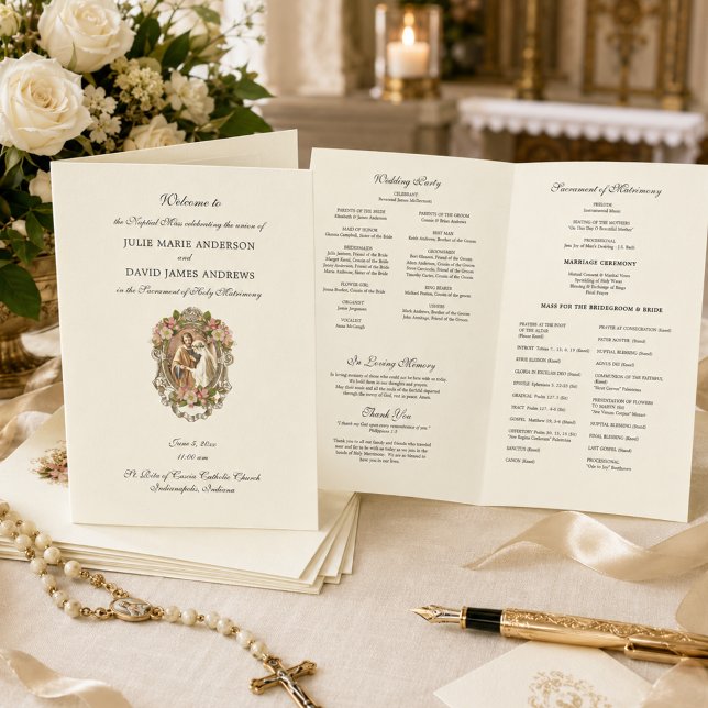 Elegant Catholic Wedding Latin Mass Program Card (Creator Uploaded)