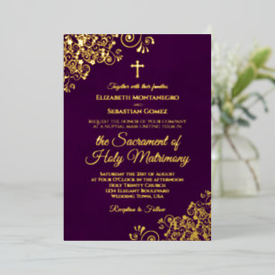Elegant Catholic Wedding Plum Purple & Gold