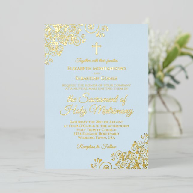 Elegant Catholic Wedding Powder Blue & Gold (Standing Front)