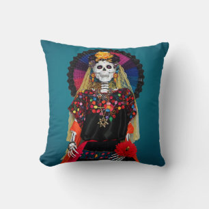 Elegant Catrina in Mexican Traditional Attire Cushion