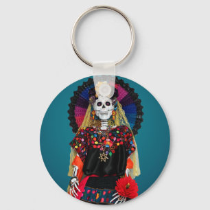 Elegant Catrina in Mexican Traditional Attire Key Ring