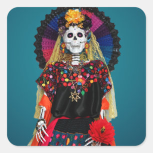Elegant Catrina in Mexican Traditional Attire Square Sticker