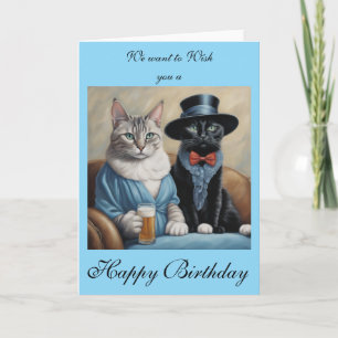 Elegant Cats having drinks sends Birthday wishes Card