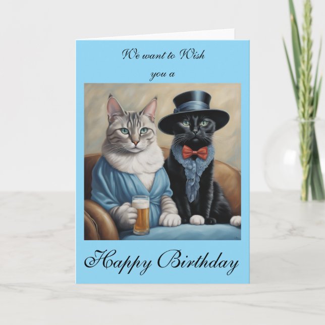 Elegant Cats having drinks sends Birthday wishes Card (Front)