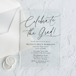 Elegant Celebrate the Grad Black Script Graduation Acrylic Invitations