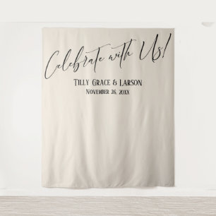 Elegant Celebrate with Us! Cream Photo Backdrop Tapestry