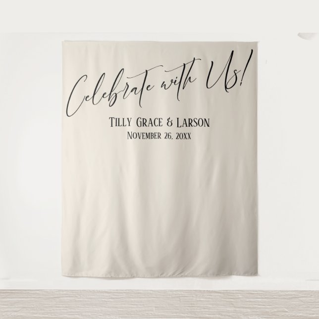 Elegant Celebrate with Us! Cream Photo Backdrop Tapestry (Front)