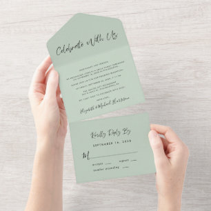 Elegant Celebrate With Us Sage Wedding Reception All In One Invitation