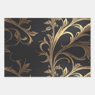 Elegant Celebration Black with Gold Foil Accent Wrapping Paper Sheet