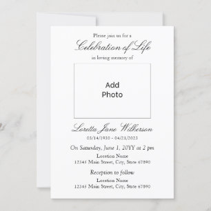 Elegant Celebration of Life Add Photo Invitation