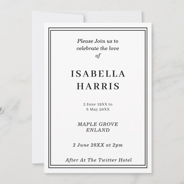 Elegant Celebration of Life Design Invitation (Front)