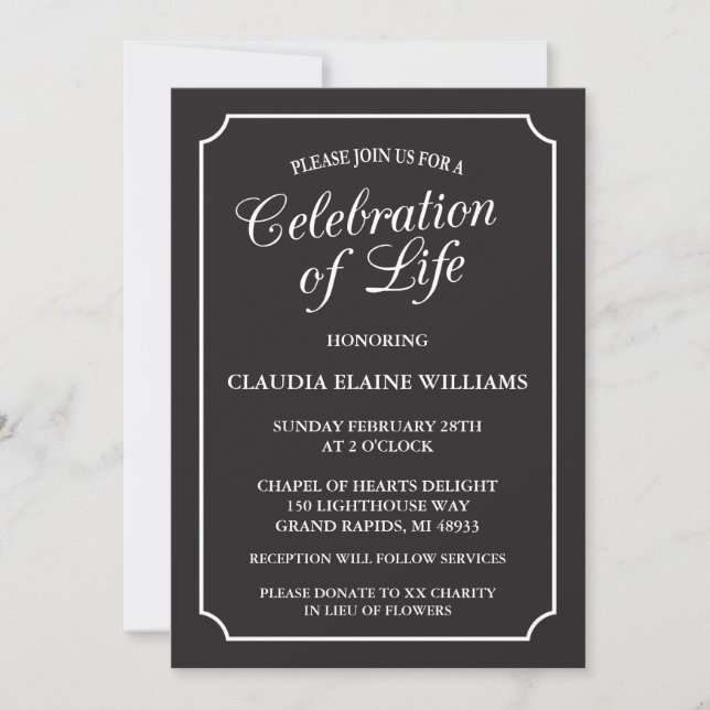 ELEGANT CELEBRATION OF LIFE FUNERAL INVITATION (Front)