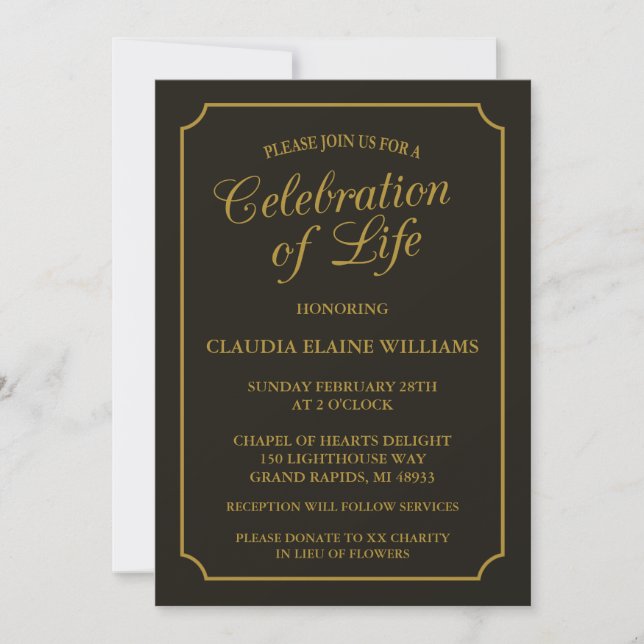 ELEGANT CELEBRATION OF LIFE FUNERAL INVITATION (Front)