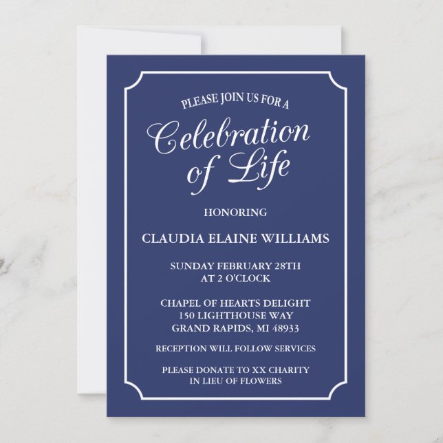 ELEGANT CELEBRATION OF LIFE FUNERAL INVITATION (Front)