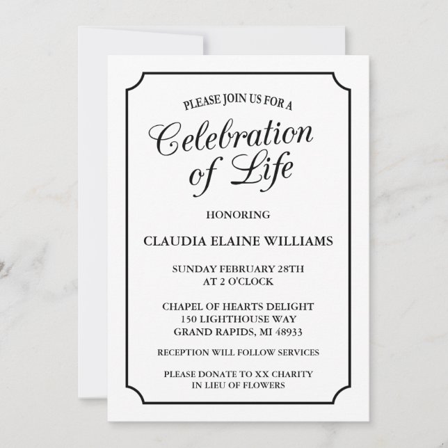 ELEGANT CELEBRATION OF LIFE FUNERAL INVITATION (Front)