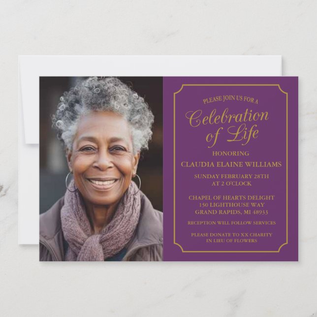ELEGANT CELEBRATION OF LIFE FUNERAL INVITATION (Front)