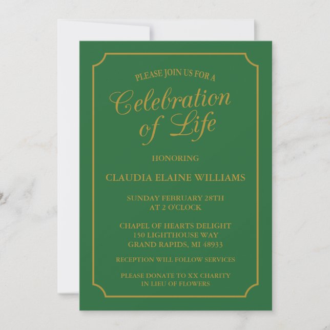 ELEGANT CELEBRATION OF LIFE FUNERAL INVITATION (Front)