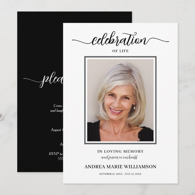 Elegant Celebration of Life Funeral Memorial Invitation (Front/Back)