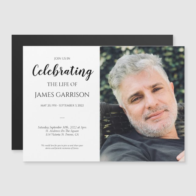 Elegant Celebration of Life Funeral Photo Magnetic Invitation (Front/Back)