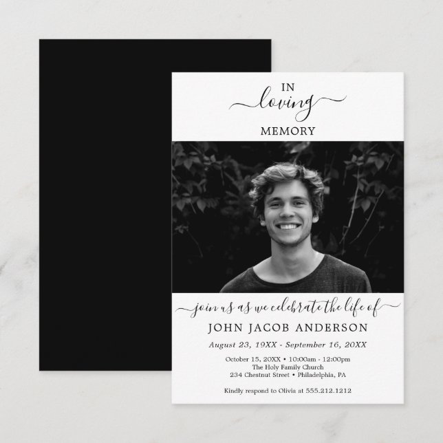 Elegant Celebration Of Life Invitation with Photo (Front/Back)