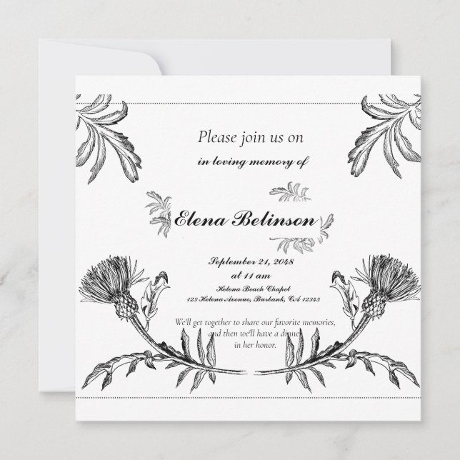 Elegant Celebration of Life Memorial funeral Invit Invitation (Front)