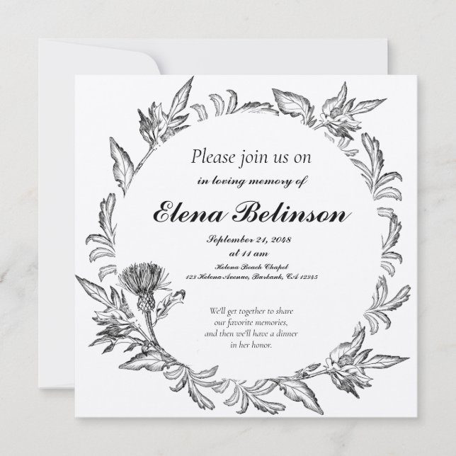 Elegant Celebration of Life Memorial funeral Invit Invitation (Front)