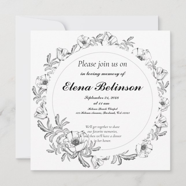 Elegant Celebration of Life Memorial funeral Invitation (Front)