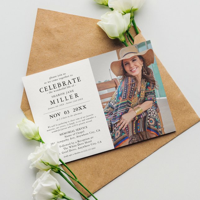 Elegant Celebration of Life Memorial Funeral Photo Invitation (Creator Uploaded)