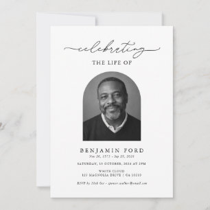 Elegant Celebration of Life Photo Funeral Memorial Invitation