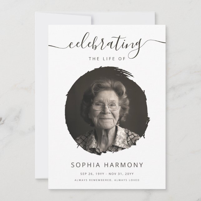 Elegant Celebration of Life Photo Funeral Program Card (Front)