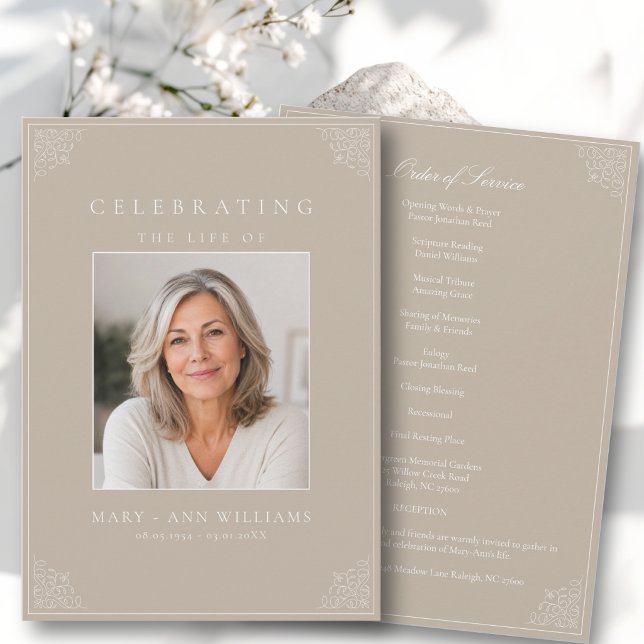 Elegant Celebration of Life Photo Funeral Program Invitation (Elegant Celebration of Life Photo Funeral Program)
