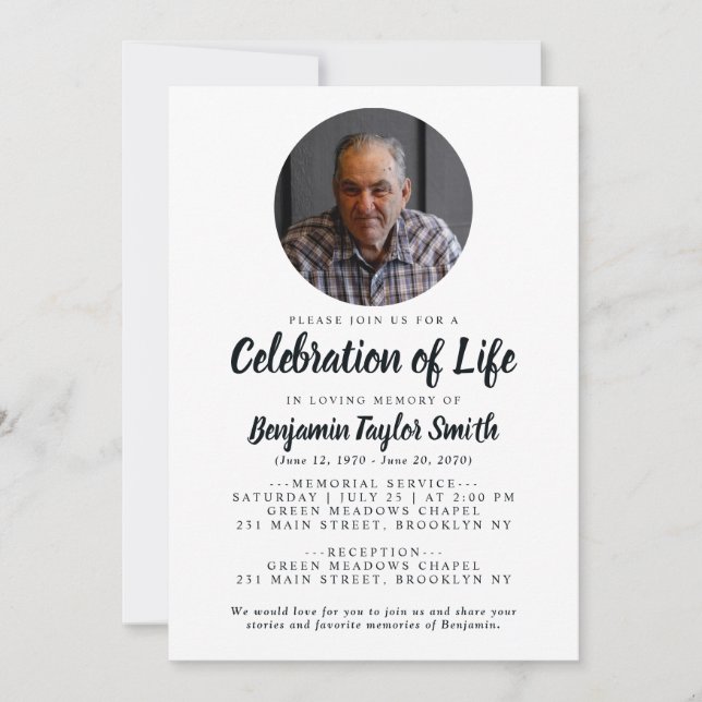 Elegant Celebration of Life Photo Memorial Funeral Invitation (Front)