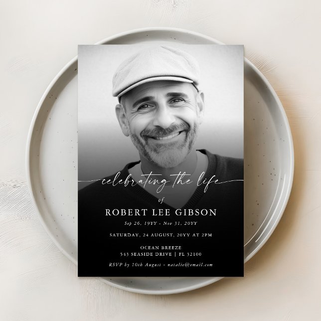 Elegant Celebration of Life Photo Memorial Funeral Invitation (Creator Uploaded)