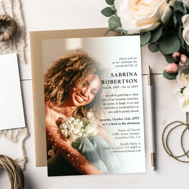 Elegant Celebration of Life Photo Memorial  Invitation (Creator Uploaded)