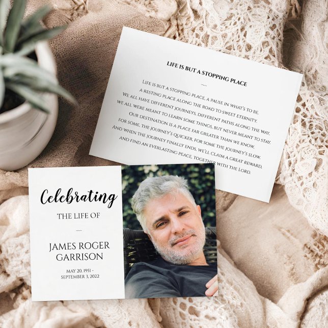 Elegant Celebration of Life Prayer Card with Photo (Creator Uploaded)