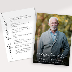 Elegant Celebration of Life Script Photo Funeral  Programme