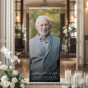 Elegant Celebration of Life Script Photo Funeral Retractable Banner