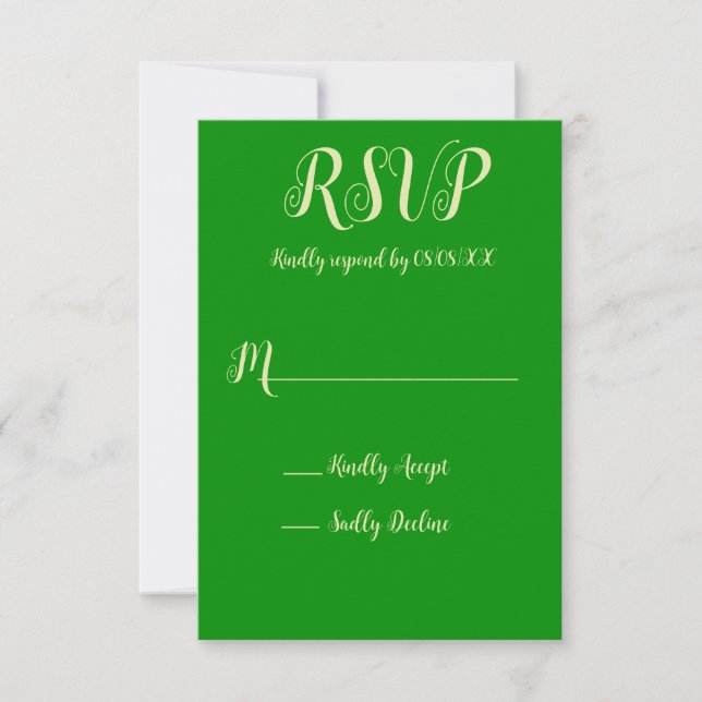 Elegant Celery & Forest Green Wedding RSVP Card (Front)