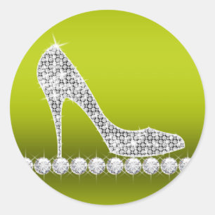 Elegant Celery Green Diamond High Heel Shoe Classic Round Sticker