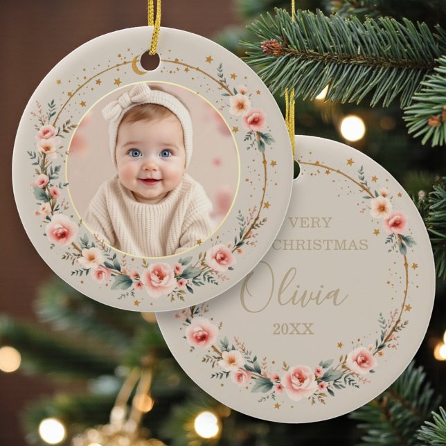 Elegant Celestial 1st Baby First Christmas  Ceramic Tree Decoration (Creator Uploaded)