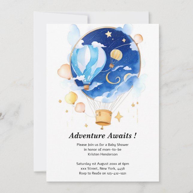Elegant Celestial Balloon Baby Shower Invitation (Front)