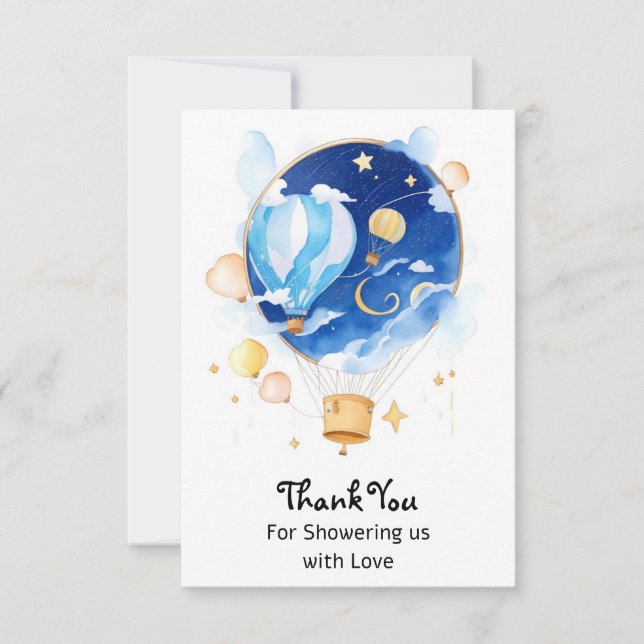 Elegant Celestial Balloon Baby Shower Thank You Card (Front)