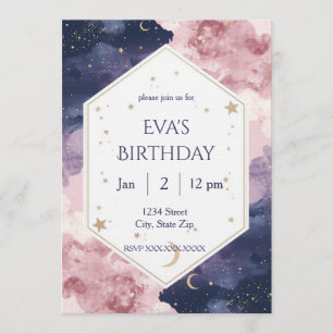 Elegant Celestial Birthday Invitation – Watercolor