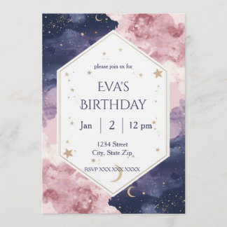 Elegant Celestial Birthday Invitation – Watercolor