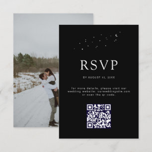 Elegant Celestial Black QR Code Wedding Photo RSVP Card