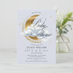 Elegant Celestial Blue Script Baby Shower  Invitation