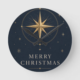 Elegant Celestial Christmas, Midnight Navy style Round Clock