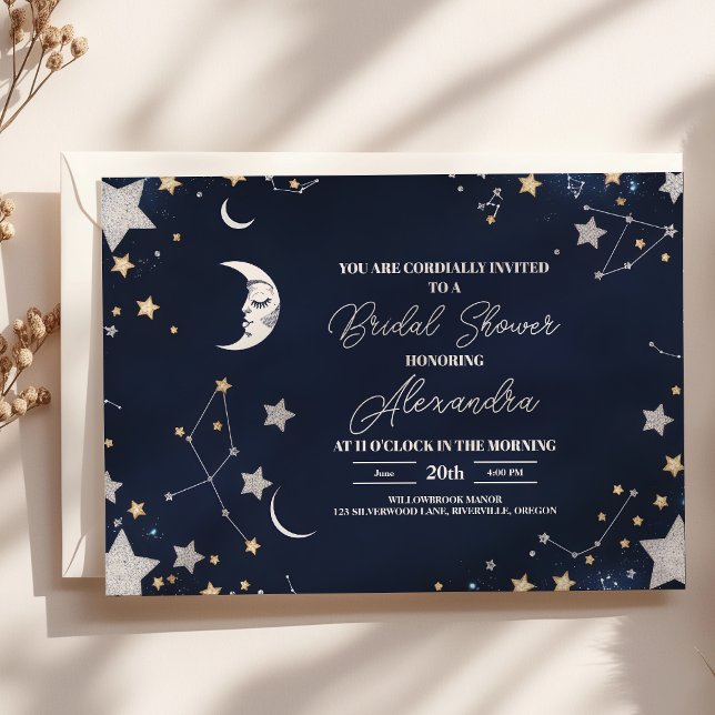 Elegant Celestial Crescent Moon Bridal Shower Invitation (Creator Uploaded)
